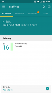 A shift for Erik van Hurck in StaffHub mobile app