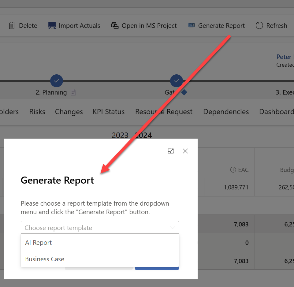 Generate a project report easily by using the Present it reporting button.